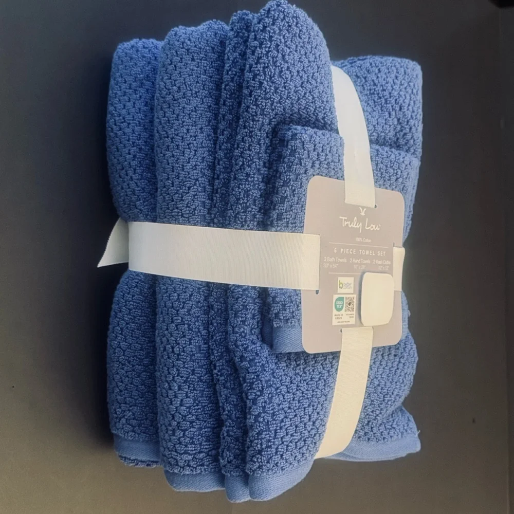 6pc TRULY LOU 100% Cotton Bath Towel Set - CabanaBlue